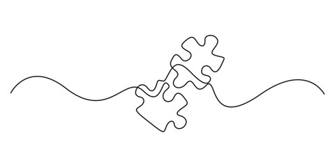 Poster - Continuous line drawing of puzzle game jigsaw design vector, Puzzle design continuous single line art drawing of vector illustration, Doodle vector illustration