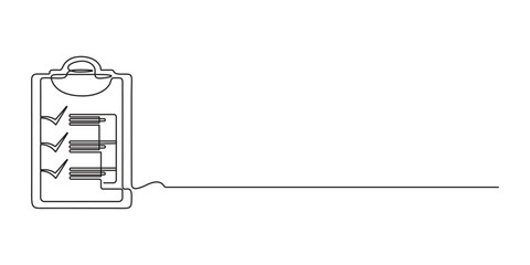 Poster - Clipboard with check mark. Continuous single line drawing of business icon. One line art of check mark. Vector illustration
