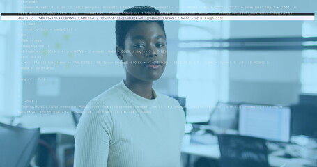 Poster - Image of data processing over african american businesswoman with documents in office