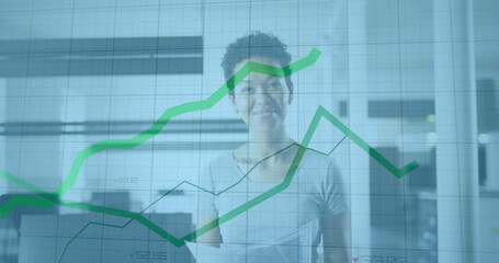 Poster - Image of data processing over african american businesswoman smiling in office