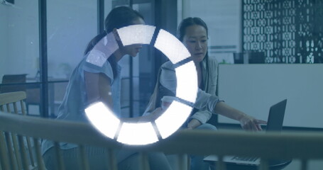 Poster - Image of data processing over diverse business people talking in office