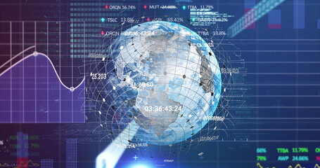 Poster - Image of globe and financial data over navy digital space