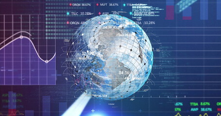 Poster - Image of globe and financial data over navy digital space