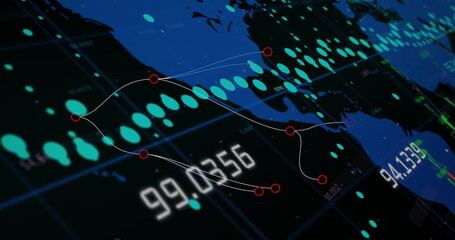 Poster - Image of financial graphs and data over black background