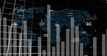 Poster - Image of data processing and statistics over world map