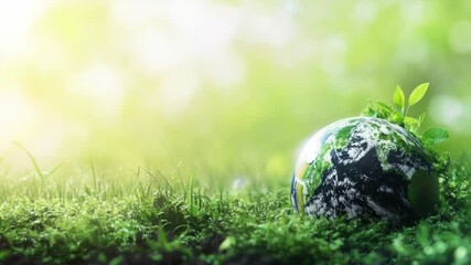 Poster - A small green globe sits on top of a lush green field, ready for use as a symbol or icon