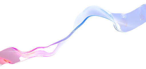 Poster - Abstract glass rainbow ribbon with pink blue gradient texture 3d background. Holographic liquid water wave with light refraction. Translucent curve tape with iridescent color effect