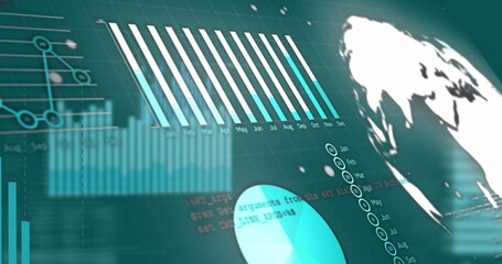 Poster - Image of financial graphs and data on green background