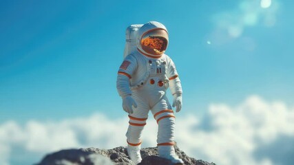 Poster - An astronaut standing on the peak of a mountain, with a breathtaking view in the background