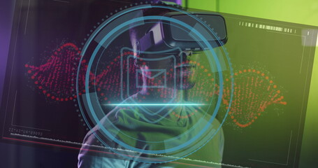 Poster - Image of data processing over african american man with vr headset