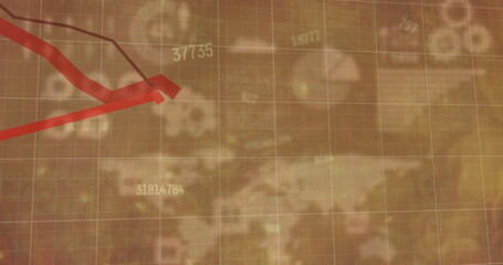 Aufkleber - Image of graphs and data processing over world map and charts on brown background
