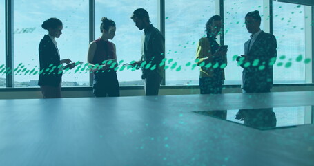 Poster - Image of data processing over diverse business people in office