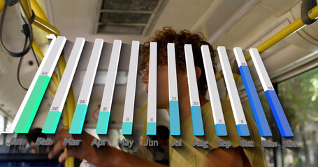 Poster - Image of calendar graph processing data over thoughtful caucasian man travelling on bus