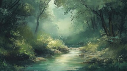 Aufkleber - A peaceful stream flows through a dense forest