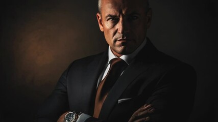Aufkleber - A professional person dressed in a suit and tie, standing with their arms crossed, conveying a sense of confidence and authority