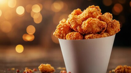 Aufkleber - A paper cup filled with chicken nuggies on top of a table, perfect for a casual snack or meal