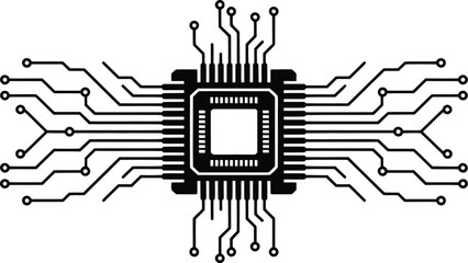 Poster - A detailed black and white illustration of a central processing unit on a plain white background