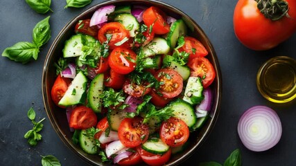 Poster - A bowl filled with sliced tomatoes and cucumbers, perfect for healthy snacking or as a side dish