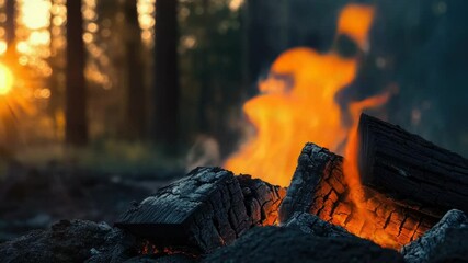 Poster - A raging fire burns in the midst of a dense forest