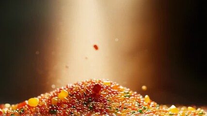 Poster - A pile of colorful candies falls through the air in slow motion