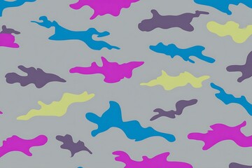 Poster - Abstract camouflage in gray blue purple yellow
