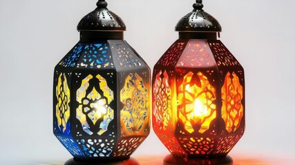 Poster - Two vibrant lanterns sit atop a table, perfect for a party or special occasion