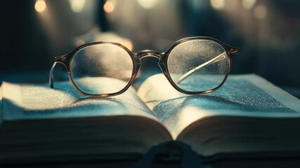 Poster - A pair of glasses resting on an open book