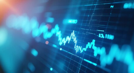 Poster - stock market chart computer screen blue orange background chart composed various lines numbers