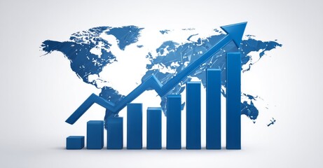 Poster - The market exchange of investment and financial money stock graph is depicted on a business finance chart with a global economy growth background and a world economic trade profit diagram in a 3D