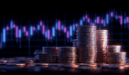 Poster - A 3D background with exchange is the setting for a business graph that represents the relationship between finance, currency trade, growth, financial investment, stock market charts, and the global