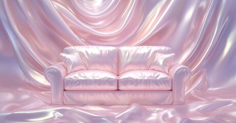 Poster - The empty pastel decoration display stand or cosmetic platform is set against an abstract pink fabric 3D background and features a blank podium stage and luxury fashion pedestal showcase