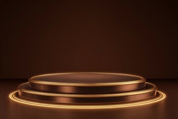Poster - A 3D background presentation scene features an empty stage with a gold luxury podium, an abstract golden product pedestal stand platform, or a blank cosmetic showcase template, along with a premium
