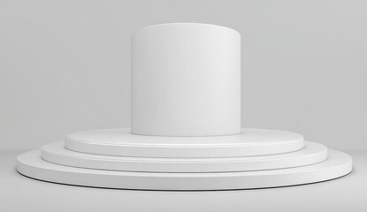 Poster - A blank modern art interior scene features a white 3d backdrop on the floor or wall of a product studio with a simple podium and display stand on a presentation platform