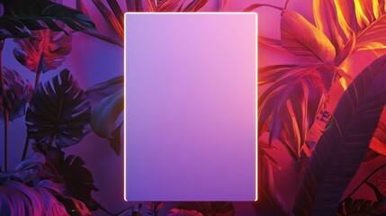 Poster - Blank invitation mockup features a white sheet of paper on a futuristic glowing neon frame, background wallpaper AI generated image