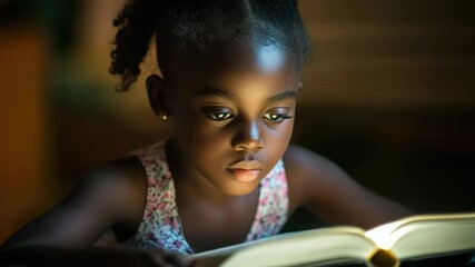 Poster - A young girl sits alone with a book in the dark, possibly lost or seeking adventure