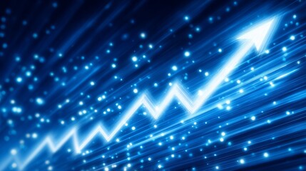 Poster - A blue technology up arrow symbol is set against a direction icon background, representing growth in business development, success, and economic finance, with increasing prices, marketing, money,