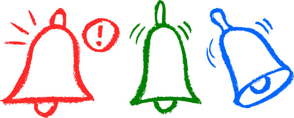 Wall Mural - Bell Alert Icon Crayon Chalk Drawing Vector Set