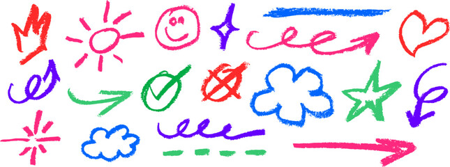 Wall Mural - Random Crayon Doodles Drawing Vector Set