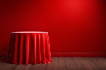 Poster - Brown fashion cloth podium on a luxury cosmetic 3D background with a beauty presentation mockup template or an empty fabric pedestal for product display and a blank table platform featuring abstract