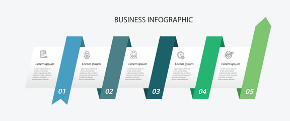 Fototapete - Business infographic template. 5 step concept banner presentation. Timeline process infograph. 