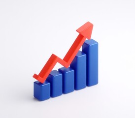 Poster - The illustration features a growth graph with an up arrow, isolated on a transparent png background, representing a 3d concept of financial success in business and marketing, where the market and