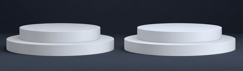 Fototapete - A contemporary white elongated space podium set against a minimalist 3D PNG background of a geometric platform or empty presentation stage concept and simple luxury display stand mockup