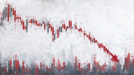 Poster - The financial economy is in crisis, illustrated by a down arrow on a business graph, with a digital background representing inflation strategy and stock market loss