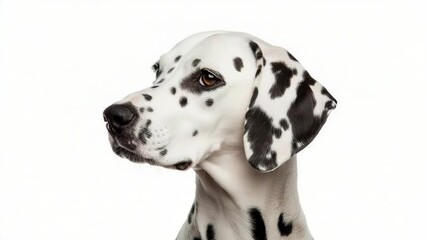 Poster - A close-up shot of a dalmatian's face on a white background