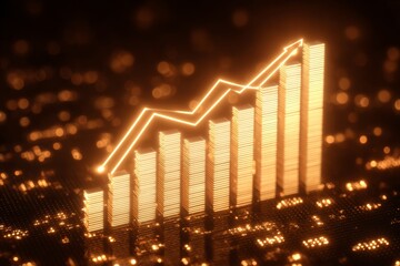 Poster - A 3D background of trade, money, economy, and exchange graph showcases a gold stock investment chart for financial business market finance growth and profit or wealth currency banking with a golden