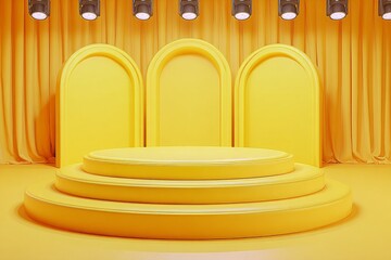 Fototapete - Modern platform with minimal pedestal and abstract light shadow in a 3d room background for a cosmetic template presentation backdrop