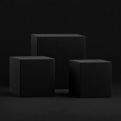 Fototapete - Modern geometric stand in a studio show display with dark template and elegant advertising concept on a luxury black podium