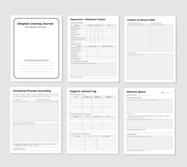  Adoption Journey Journal vector illustration EPS - 10. Parents' Logbook for Milestones, Emotions & Memories Set.