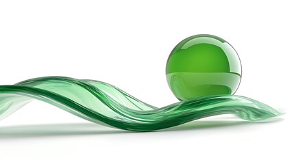 Poster - Green Glass Sphere and Ribbon on White Surface Abstract Still Life 3D Render