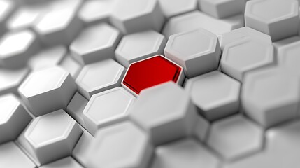 Aufkleber - Hexagonal Pattern with Red Highlight, White Hexagons, 3D Geometric Background